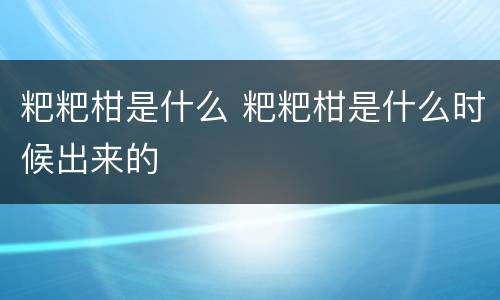 粑粑柑是什么 粑粑柑是什么时候出来的