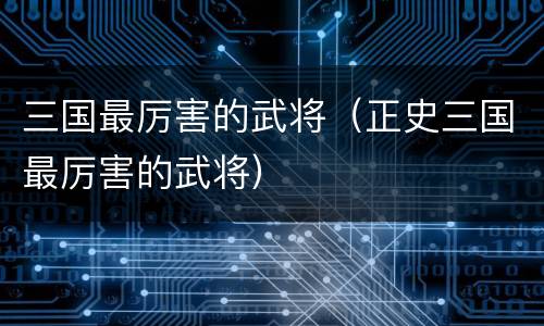 三国最厉害的武将（正史三国最厉害的武将）
