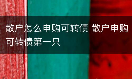 散户怎么申购可转债 散户申购可转债第一只
