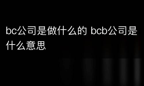 bc公司是做什么的 bcb公司是什么意思