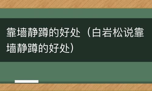 靠墙静蹲的好处（白岩松说靠墙静蹲的好处）