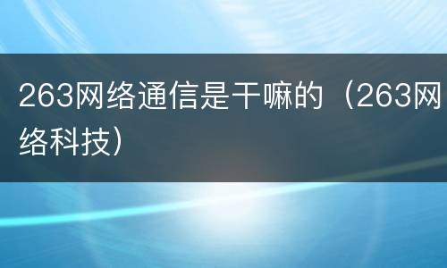 263网络通信是干嘛的（263网络科技）