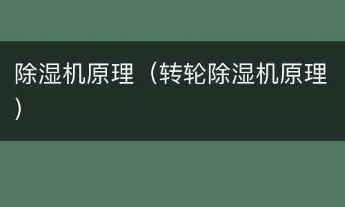 除湿机原理（转轮除湿机原理）
