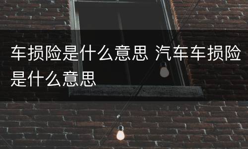 车损险是什么意思 汽车车损险是什么意思