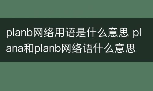 planb网络用语是什么意思 plana和planb网络语什么意思