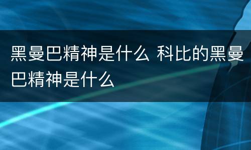黑曼巴精神是什么 科比的黑曼巴精神是什么