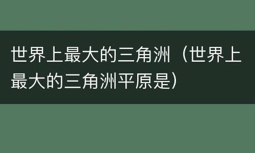 世界上最大的三角洲（世界上最大的三角洲平原是）