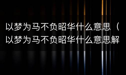 以梦为马不负昭华什么意思（以梦为马不负昭华什么意思解释一下）