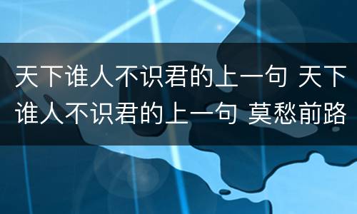 天下谁人不识君的上一句 天下谁人不识君的上一句 莫愁前路无知己