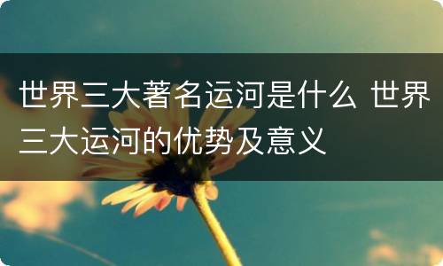 世界三大著名运河是什么 世界三大运河的优势及意义