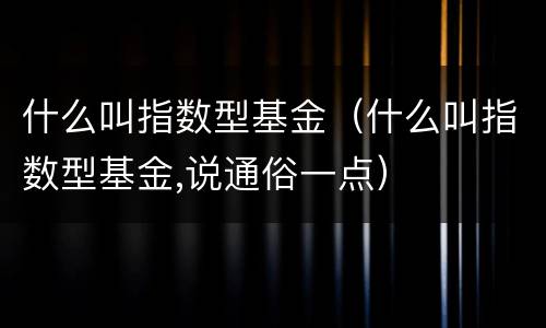 什么叫指数型基金（什么叫指数型基金,说通俗一点）