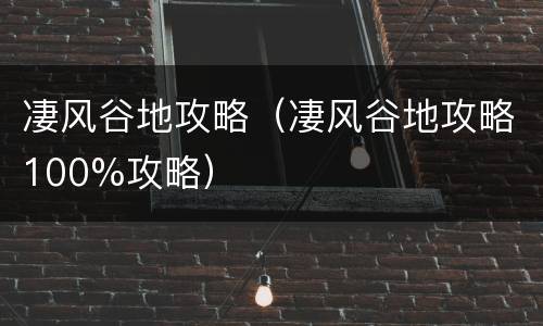 凄风谷地攻略（凄风谷地攻略100%攻略）