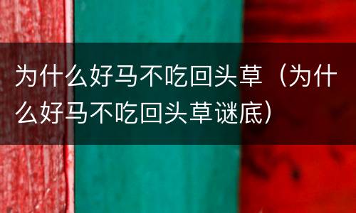 为什么好马不吃回头草（为什么好马不吃回头草谜底）