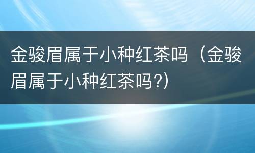 金骏眉属于小种红茶吗（金骏眉属于小种红茶吗?）