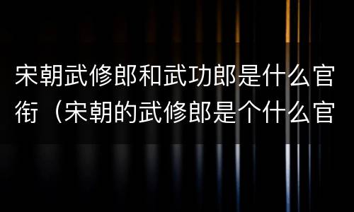 宋朝武修郎和武功郎是什么官衔（宋朝的武修郎是个什么官）