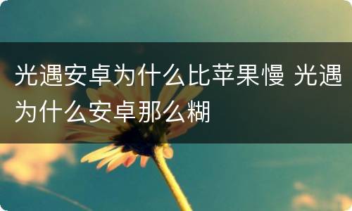 光遇安卓为什么比苹果慢 光遇为什么安卓那么糊