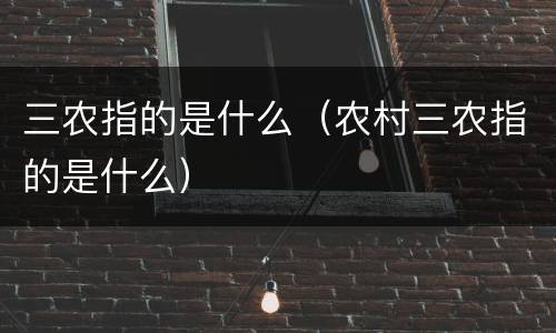 三农指的是什么（农村三农指的是什么）