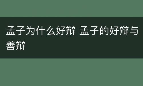 孟子为什么好辩 孟子的好辩与善辩