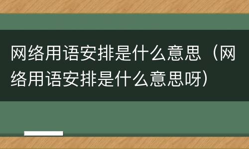 网络用语安排是什么意思（网络用语安排是什么意思呀）
