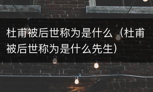 杜甫被后世称为是什么（杜甫被后世称为是什么先生）