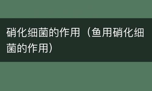硝化细菌的作用（鱼用硝化细菌的作用）