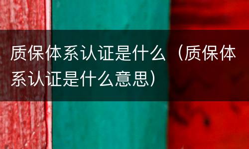 质保体系认证是什么（质保体系认证是什么意思）