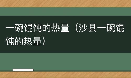 一碗馄饨的热量（沙县一碗馄饨的热量）