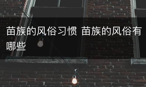 苗族的风俗习惯 苗族的风俗有哪些