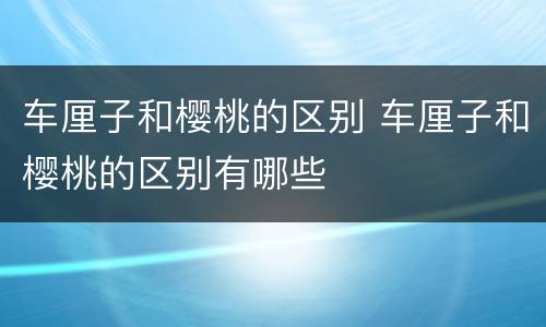 车厘子和樱桃的区别 车厘子和樱桃的区别有哪些