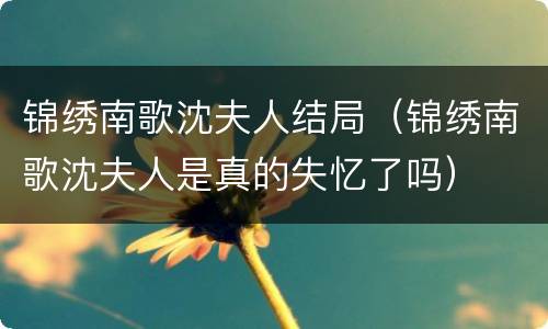 锦绣南歌沈夫人结局（锦绣南歌沈夫人是真的失忆了吗）