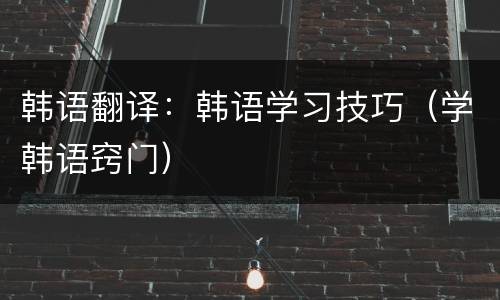 韩语翻译：韩语学习技巧（学韩语窍门）