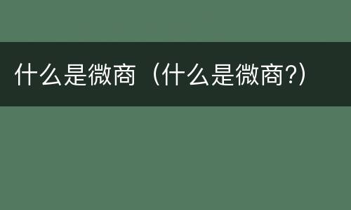 什么是微商（什么是微商?）