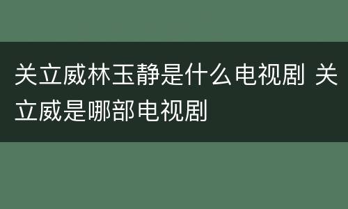 关立威林玉静是什么电视剧 关立威是哪部电视剧