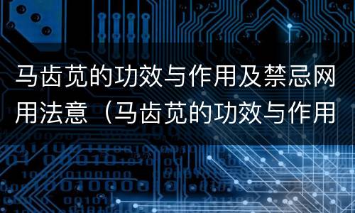 马齿苋的功效与作用及禁忌网用法意（马齿苋的功效与作用百科）