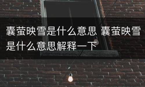 囊萤映雪是什么意思 囊萤映雪是什么意思解释一下