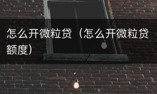 怎么开微粒贷（怎么开微粒贷额度）