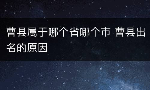 曹县属于哪个省哪个市 曹县出名的原因