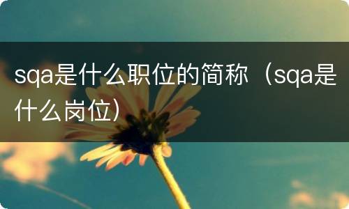 sqa是什么职位的简称（sqa是什么岗位）