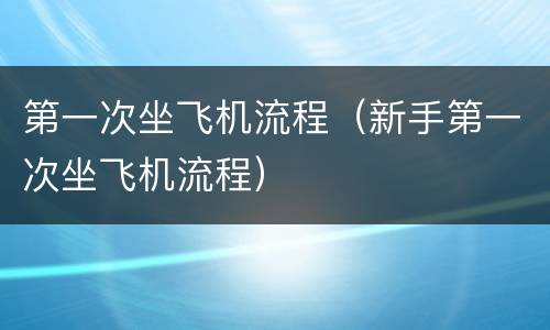 第一次坐飞机流程（新手第一次坐飞机流程）