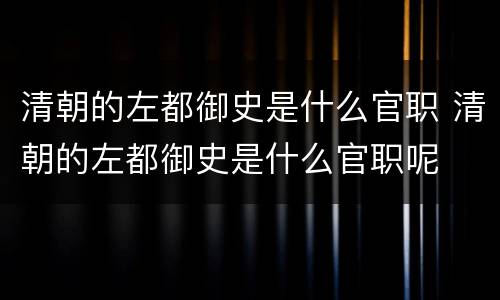 清朝的左都御史是什么官职 清朝的左都御史是什么官职呢