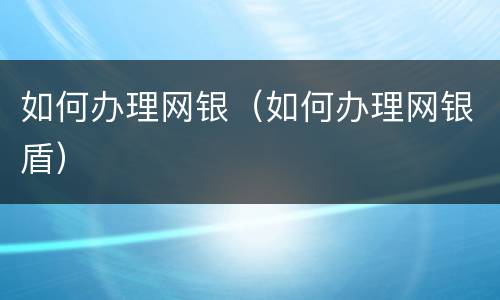 如何办理网银（如何办理网银盾）