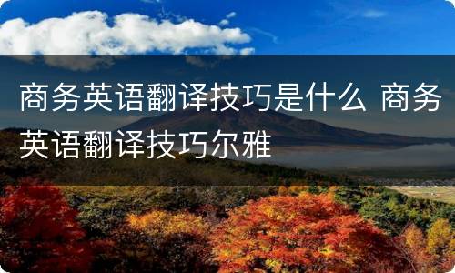 商务英语翻译技巧是什么 商务英语翻译技巧尔雅