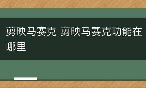剪映马赛克 剪映马赛克功能在哪里