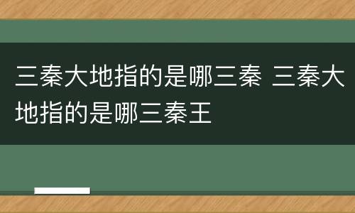三秦大地指的是哪三秦 三秦大地指的是哪三秦王