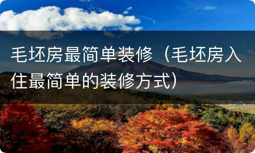 毛坯房最简单装修（毛坯房入住最简单的装修方式）