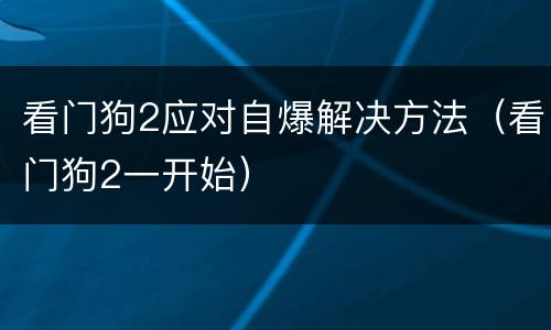 看门狗2应对自爆解决方法（看门狗2一开始）