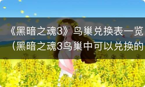 《黑暗之魂3》鸟巢兑换表一览（黑暗之魂3鸟巢中可以兑换的全部物品介绍）