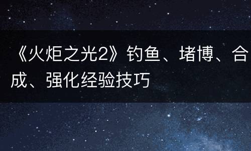 《火炬之光2》钓鱼、堵博、合成、强化经验技巧