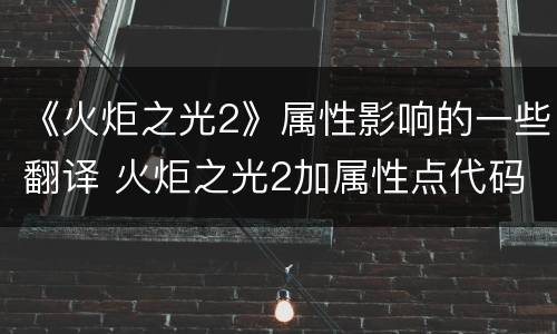 《火炬之光2》属性影响的一些翻译 火炬之光2加属性点代码