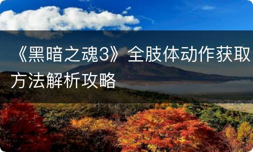 《黑暗之魂3》全肢体动作获取方法解析攻略